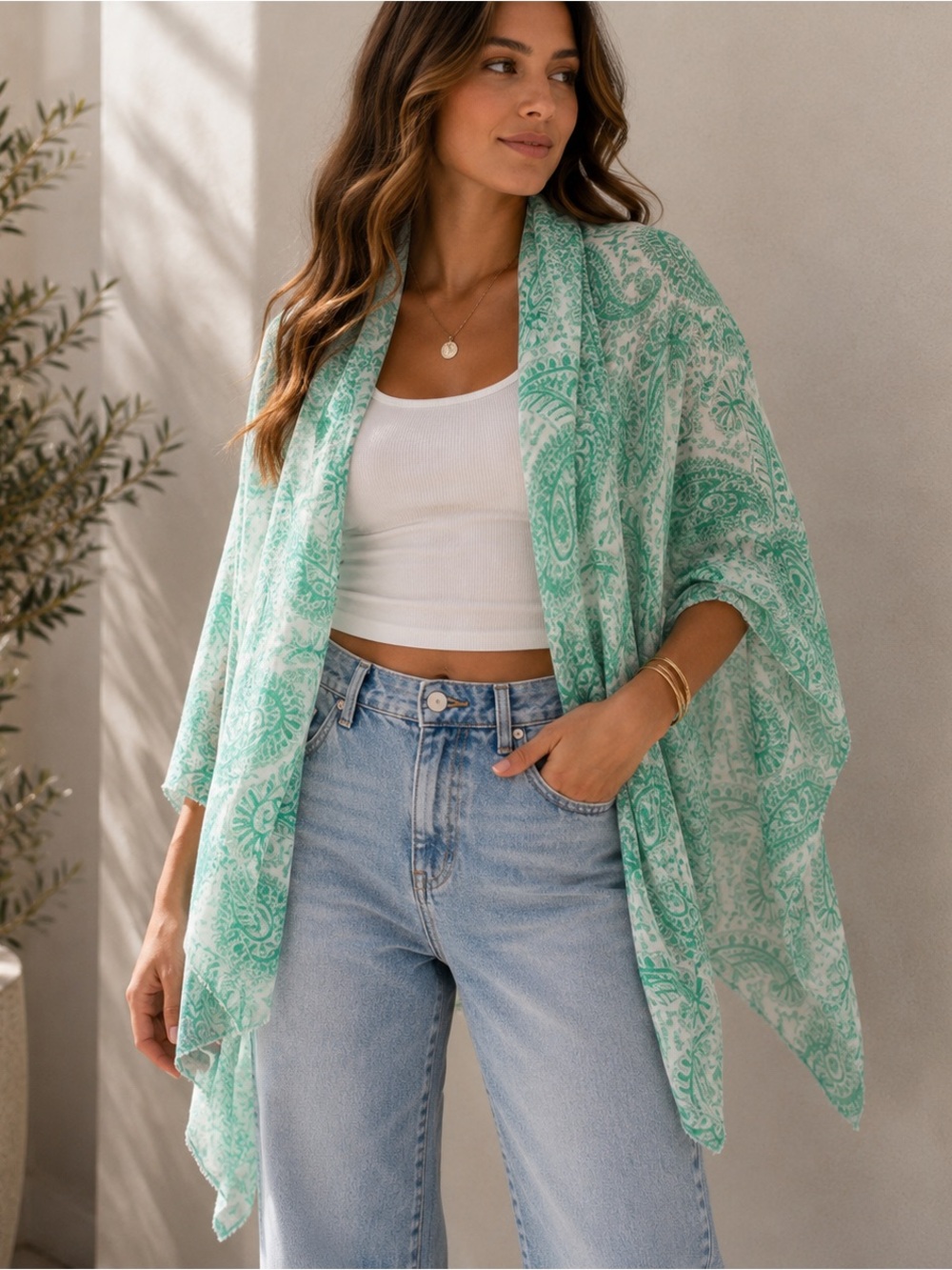 Old Navy Mint Green Paisley Wrap Kimono